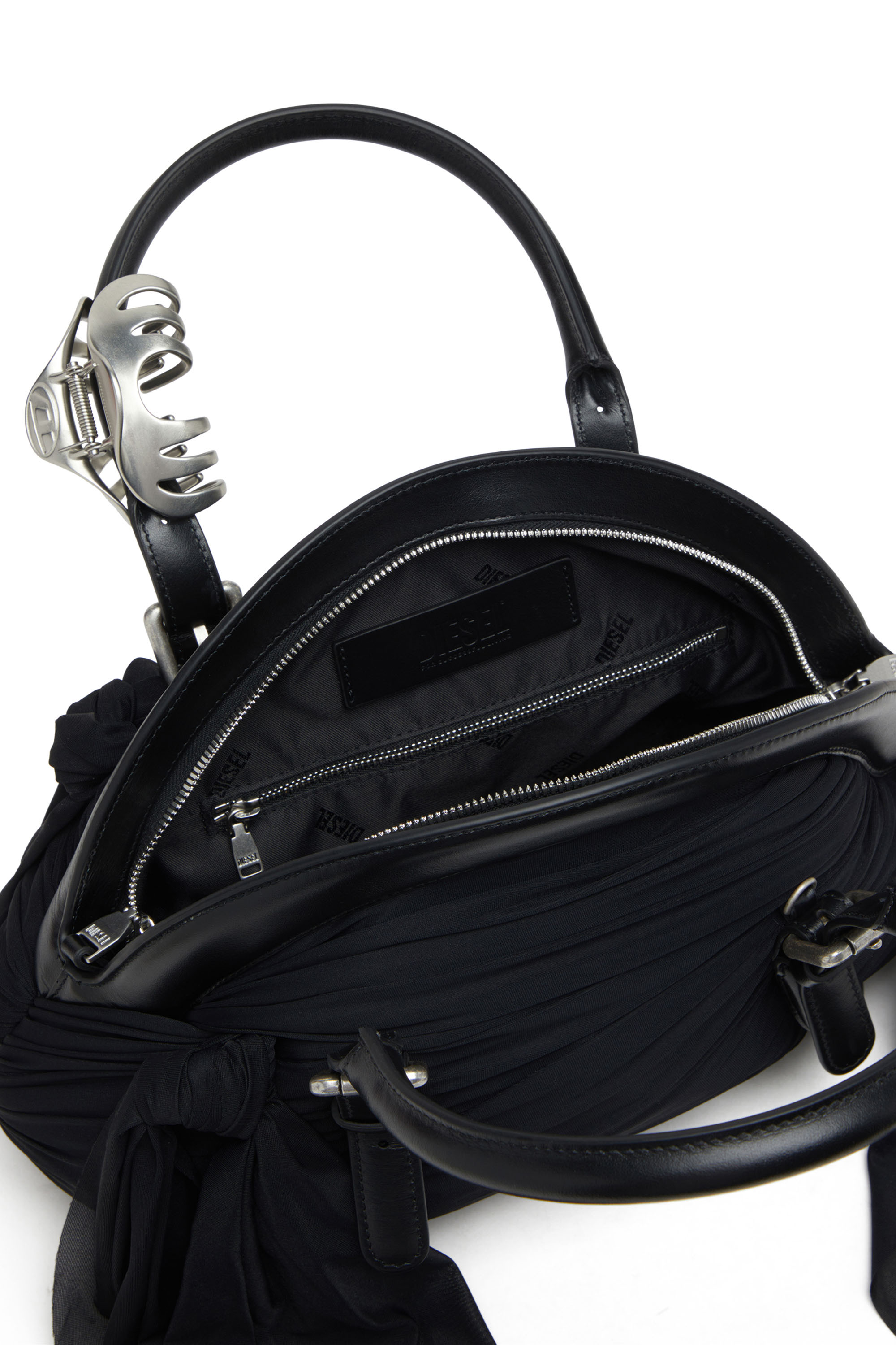 Diesel - TRASH-D TOP HANDLE, Woman's Trash-D-Bandana handbag in jersey and leather in Black - 3