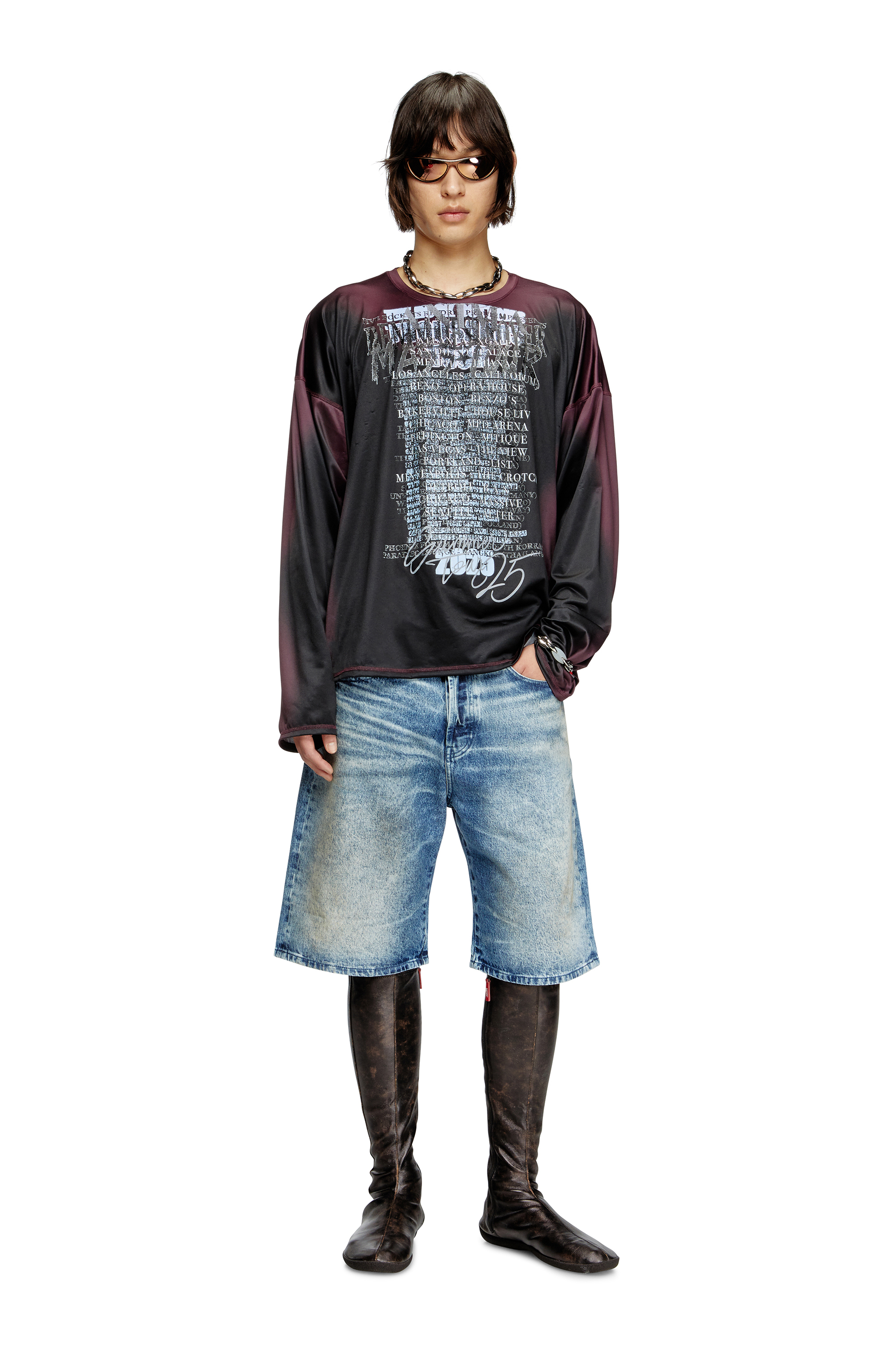 Diesel - D-RIXFORD-S, Man's Denim shorts with lyrics print in Medium blue - 4