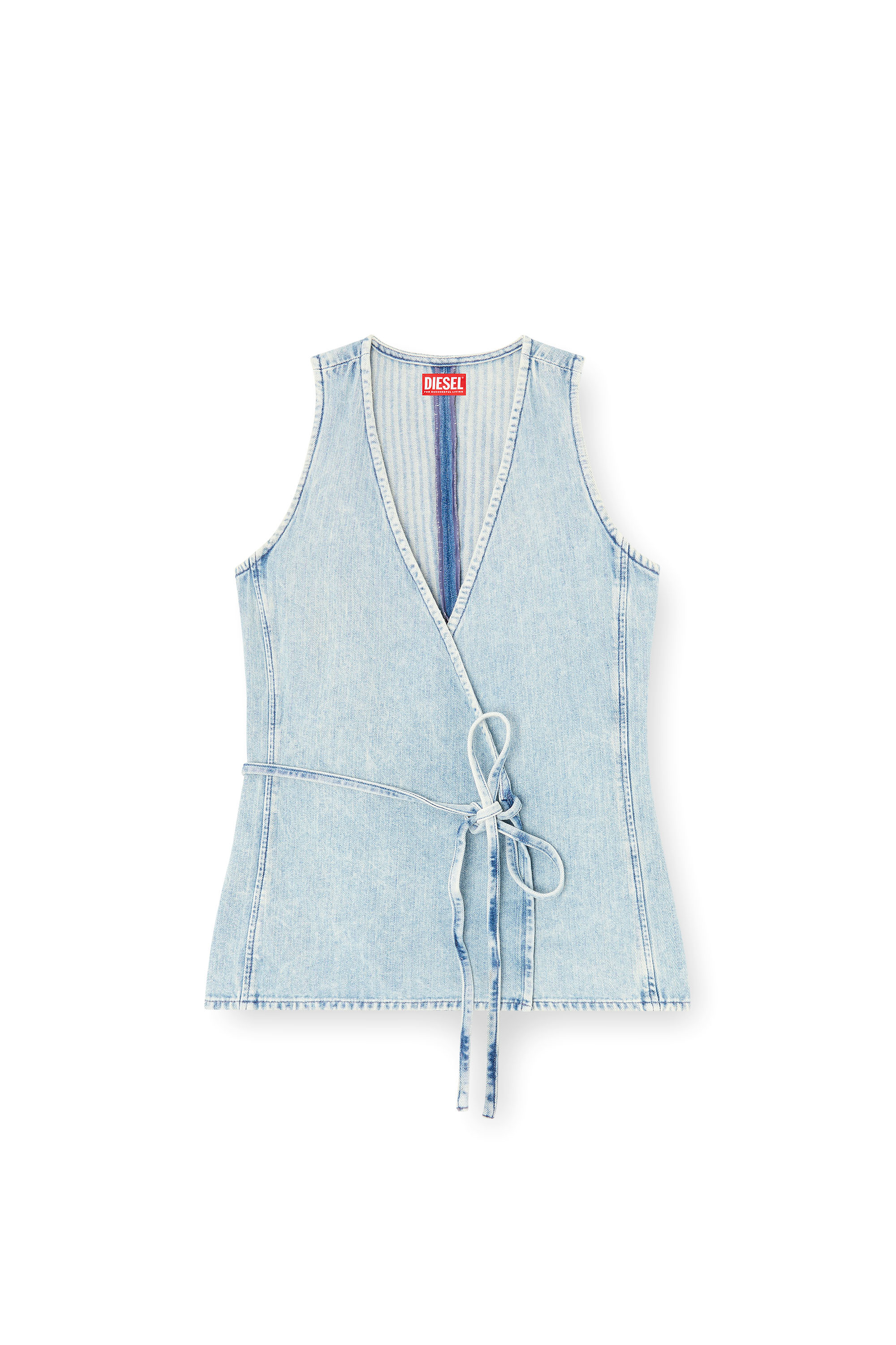 Diesel - DE-VERN, Woman's Wrap top in herringbone denim in Light Blue - 4