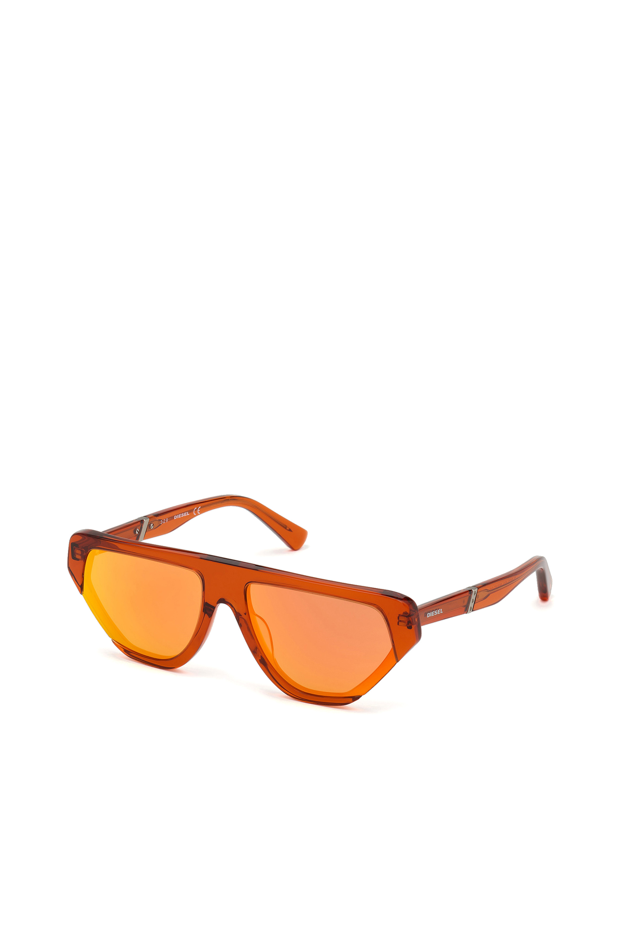 Diesel - DL0322, Unisex's Geometric pilot wrap around frame in acetate with extended lenses in Orange - 3
