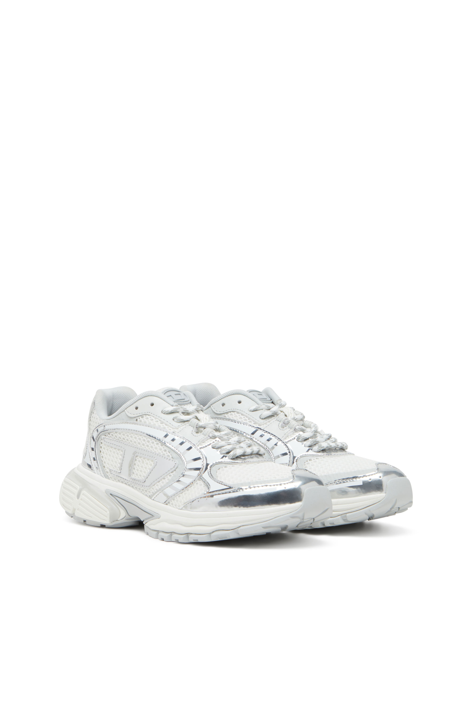 Diesel - S-PRO-V-DENSE LOW W, Woman's S-Pro-V-Dense-Metallic mesh sneakers with Oval D logo in White/Silver - 4