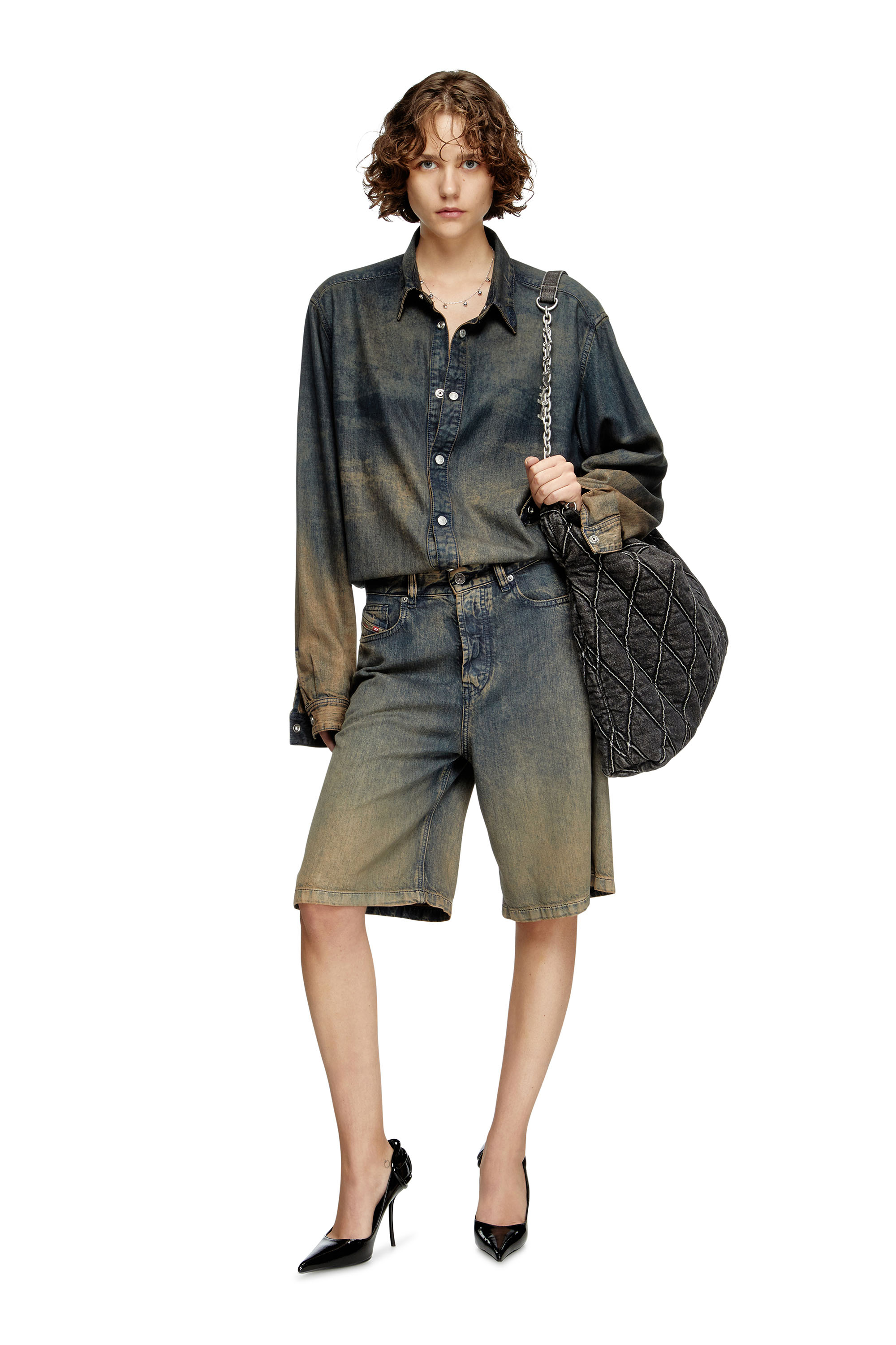 Diesel - DE-SIRE-SHORT-S, Woman's Shorts in fluid shaded denim in Dark Blue - 4